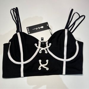 Black and white poster girl bustier crop top lace up detail
